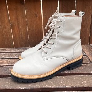 Mi.iM Cream Faux Leather Combat Boots - Size 8